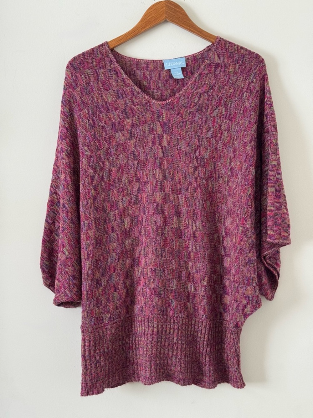 Liz & Me Berry Pink Marled Knit Dolman Sleeve Sweater Top - Size 2X (22/24W)